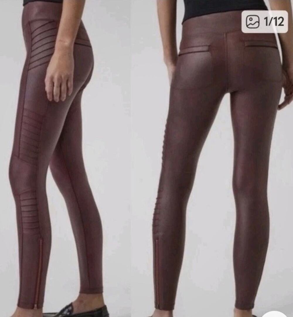 Athleta Delancey Gleam Moto Tight Wm Sz M Burgundy Red Edgy Goth Leggings Biker